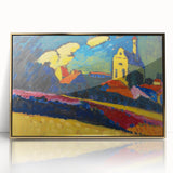 Modern Wall Art: Bold Abstract Landscape with Vibrant Colors and Church