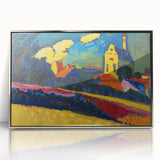 Modern Wall Art: Bold Abstract Landscape with Vibrant Colors and Church