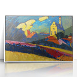 Modern Wall Art: Bold Abstract Landscape with Vibrant Colors and Church