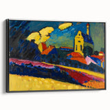 Modern Wall Art: Bold Abstract Landscape with Vibrant Colors and Church