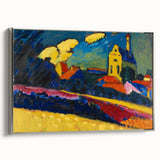 Modern Wall Art: Bold Abstract Landscape with Vibrant Colors and Church