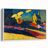 Modern Wall Art: Bold Abstract Landscape with Vibrant Colors and Church