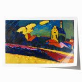 Modern Wall Art: Bold Abstract Landscape with Vibrant Colors and Church