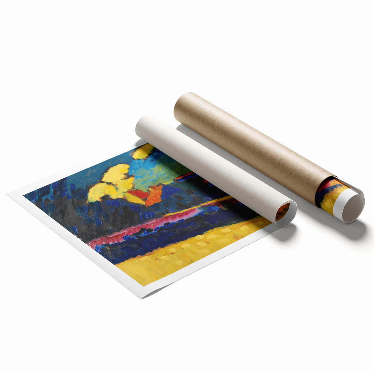 Modern Wall Art: Bold Abstract Landscape with Vibrant Colors and Church