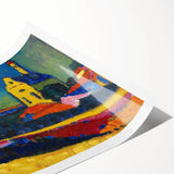 Modern Wall Art: Bold Abstract Landscape with Vibrant Colors and Church