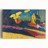 Modern Wall Art: Bold Abstract Landscape with Vibrant Colors and Church