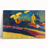 Modern Wall Art: Bold Abstract Landscape with Vibrant Colors and Church