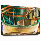 Modern Wall Art: Vibrant Abstract Fishboat Scene with Earthy Tones