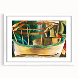 Modern Wall Art: Vibrant Abstract Fishboat Scene with Earthy Tones