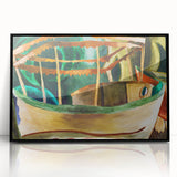 Modern Wall Art: Vibrant Abstract Fishboat Scene with Earthy Tones
