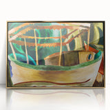 Modern Wall Art: Vibrant Abstract Fishboat Scene with Earthy Tones