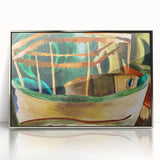 Modern Wall Art: Vibrant Abstract Fishboat Scene with Earthy Tones