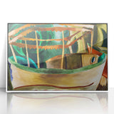 Modern Wall Art: Vibrant Abstract Fishboat Scene with Earthy Tones