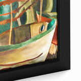 Modern Wall Art: Vibrant Abstract Fishboat Scene with Earthy Tones
