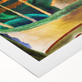 Modern Wall Art: Vibrant Abstract Fishboat Scene with Earthy Tones