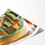 Modern Wall Art: Vibrant Abstract Fishboat Scene with Earthy Tones