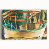 Modern Wall Art: Vibrant Abstract Fishboat Scene with Earthy Tones