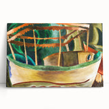 Modern Wall Art: Vibrant Abstract Fishboat Scene with Earthy Tones