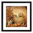 Farmhouse Wall Art with Pumpkins and Wheat - Rustic Country Style Decor