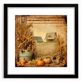 Farmhouse Wall Art with Pumpkins and Wheat - Rustic Country Style Decor