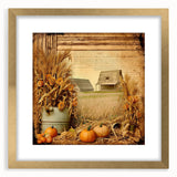 Farmhouse Wall Art with Pumpkins and Wheat - Rustic Country Style Decor