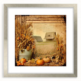 Farmhouse Wall Art with Pumpkins and Wheat - Rustic Country Style Decor