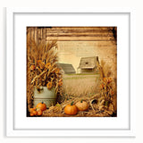 Farmhouse Wall Art with Pumpkins and Wheat - Rustic Country Style Decor