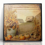 Farmhouse Wall Art with Pumpkins and Wheat - Rustic Country Style Decor