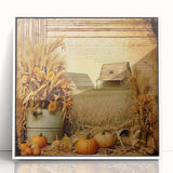 Farmhouse Wall Art with Pumpkins and Wheat - Rustic Country Style Decor