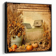 Farmhouse Wall Art with Pumpkins and Wheat - Rustic Country Style Decor