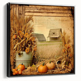 Farmhouse Wall Art with Pumpkins and Wheat - Rustic Country Style Decor