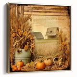 Farmhouse Wall Art with Pumpkins and Wheat - Rustic Country Style Decor