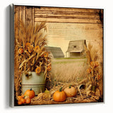 Farmhouse Wall Art with Pumpkins and Wheat - Rustic Country Style Decor