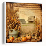 Farmhouse Wall Art with Pumpkins and Wheat - Rustic Country Style Decor