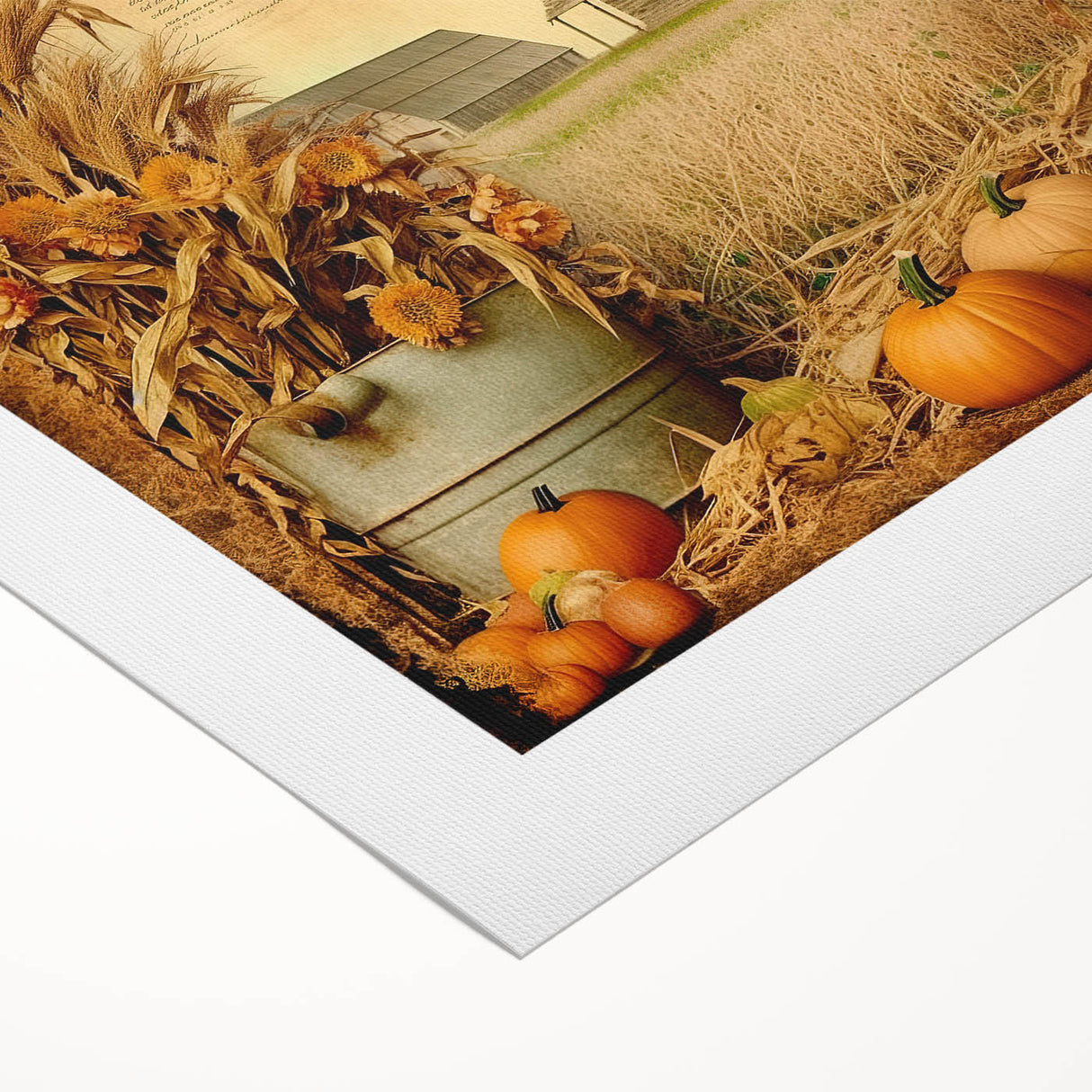 Farmhouse Wall Art with Pumpkins and Wheat - Rustic Country Style Decor