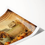 Farmhouse Wall Art with Pumpkins and Wheat - Rustic Country Style Decor