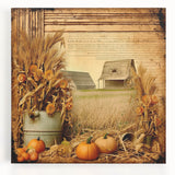 Farmhouse Wall Art with Pumpkins and Wheat - Rustic Country Style Decor