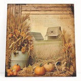 Farmhouse Wall Art with Pumpkins and Wheat - Rustic Country Style Decor