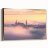 Framed canvas artwork showcasing a majestic landscape with a castle, beautifully presented with a gold frame, perfect for enhancing home decor.