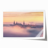 Stunning rolled print of a picturesque landscape featuring a majestic castle surrounded by lush greenery and vibrant blue skies, ideal for home decor.