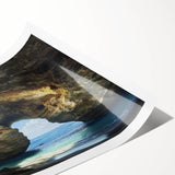 Rolled art print showcasing a vibrant landscape design with intricate cave formations in earthy tones, perfect for home decor or art enthusiasts.