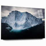 Acrylic glass artwork showcasing a stunning landscape of cliffs with vibrant colors, presented in a sleek side view without pins, ideal for modern decor.