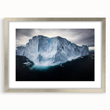 Sleek silver-framed landscape art featuring a stunning cliff view, elegantly matted to enhance the visual appeal, perfect for home decor and wall aesthetics.