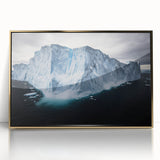 Framed acrylic artwork showcasing a stunning landscape of cliffs, featuring rich gold accents, perfect for enhancing modern home decor aesthetics.