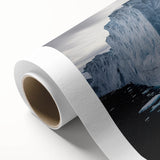 Vibrant rolled canvas artwork depicting dramatic cliffs and landscapes, showcasing rich colors and intricate details, perfect for home decor or art enthusiasts.