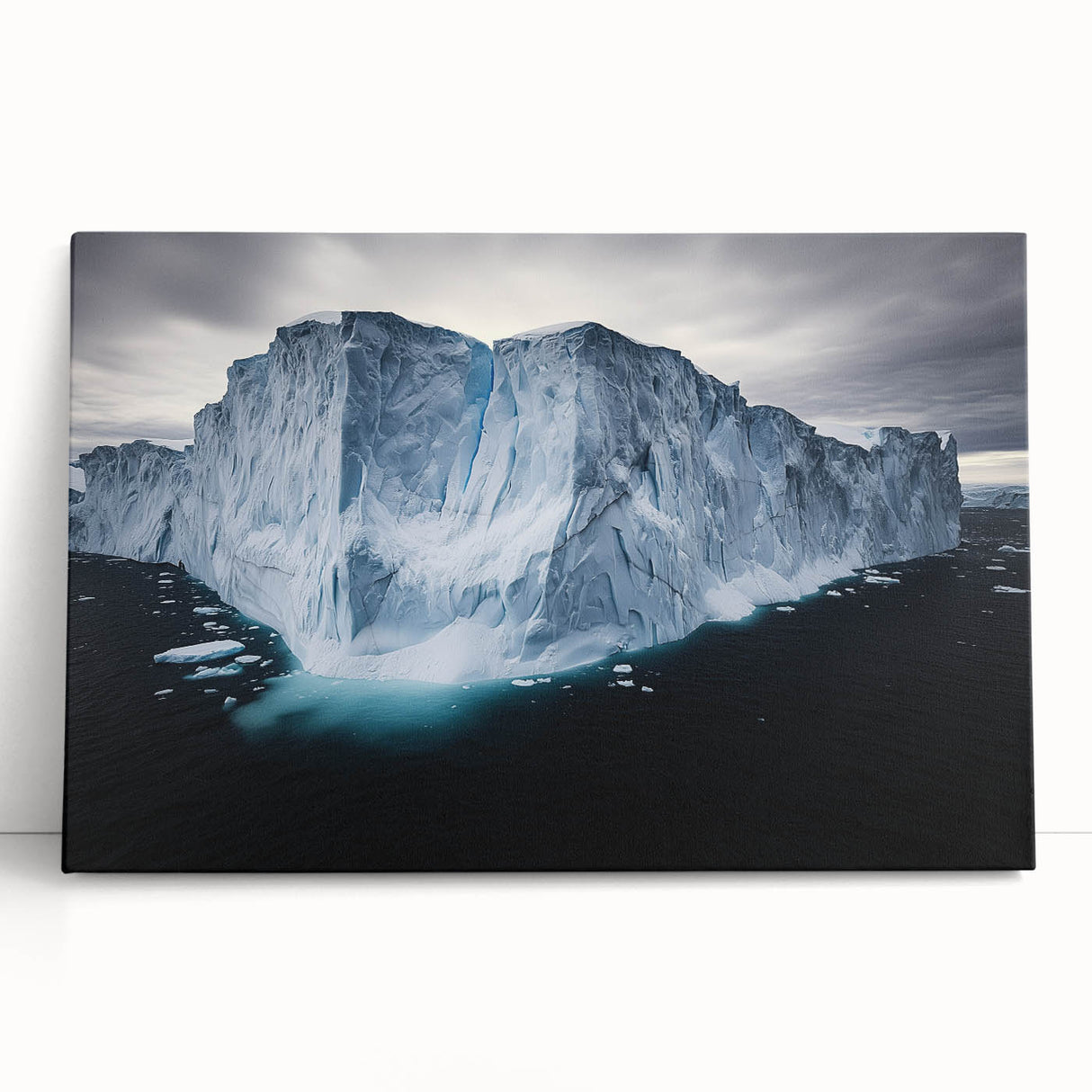 Stretched canvas artwork showcasing a dramatic cliff landscape in vibrant colors, leaning against a wall, ideal for enhancing home decor with natural beauty.