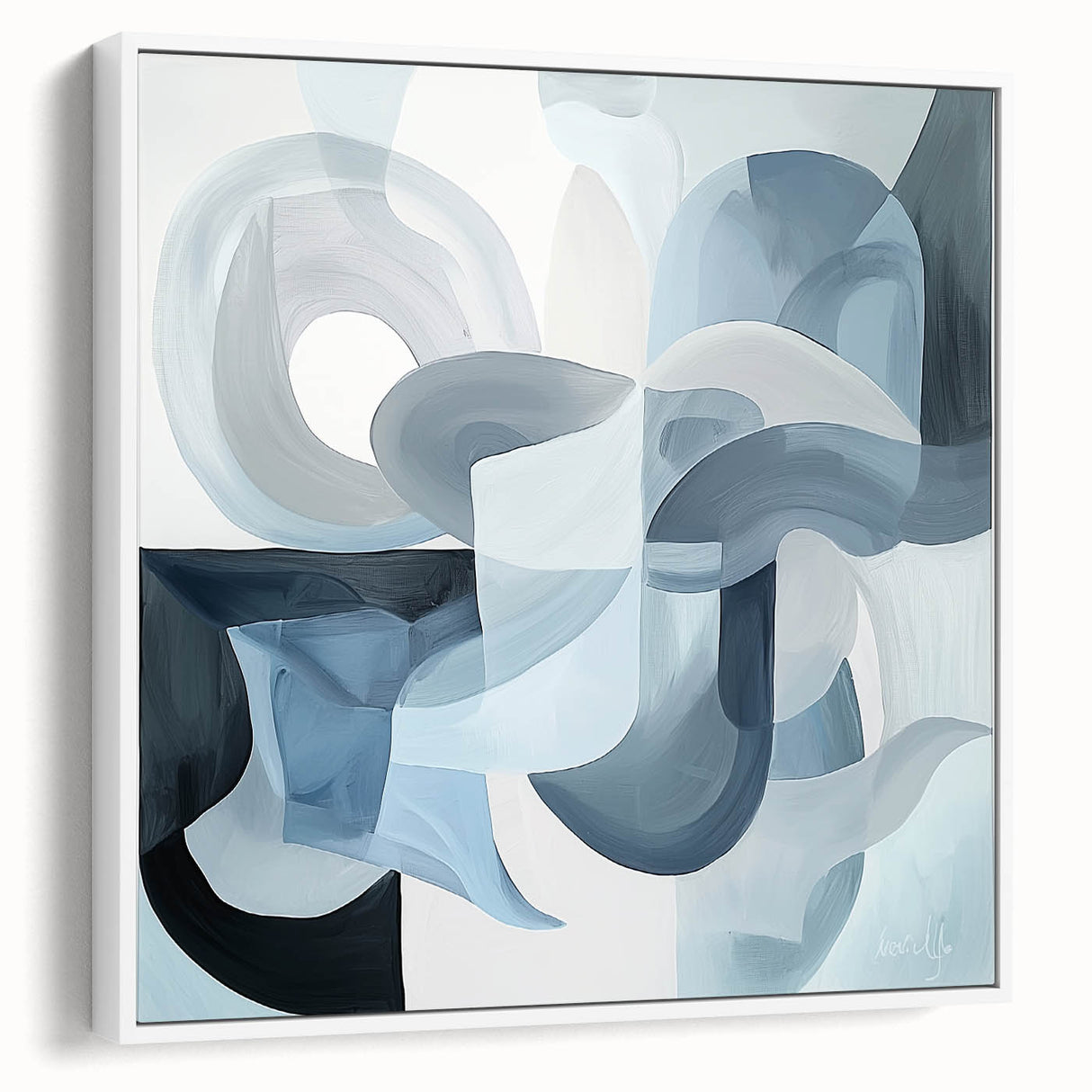 Contemporary Living Room Wall Art – Abstract Blue & Gray Canvas