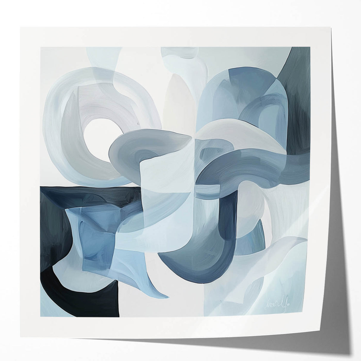 Contemporary Living Room Wall Art – Abstract Blue & Gray Canvas