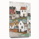 Abstract architecture wall art in vibrant colors, displayed in acrylic glass with metal pins, showcasing a modern design that enhances contemporary interiors.