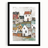 Abstract architecture wall art framed in black, showcasing geometric patterns and a modern design. Ideal for contemporary home decor or office spaces.